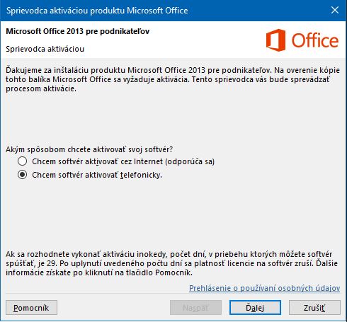 Aktivácia Microsoft Office - Krok 1